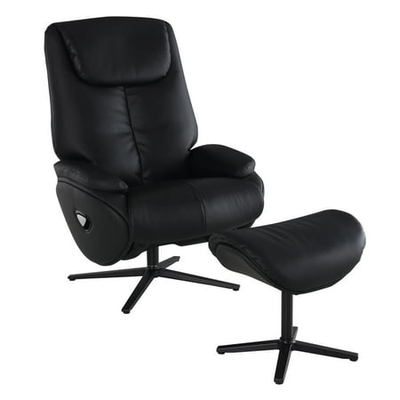 Acme Furniture ACME Labonita Leather Upholstered Accent Chair with Swivel and Ottoman in Black