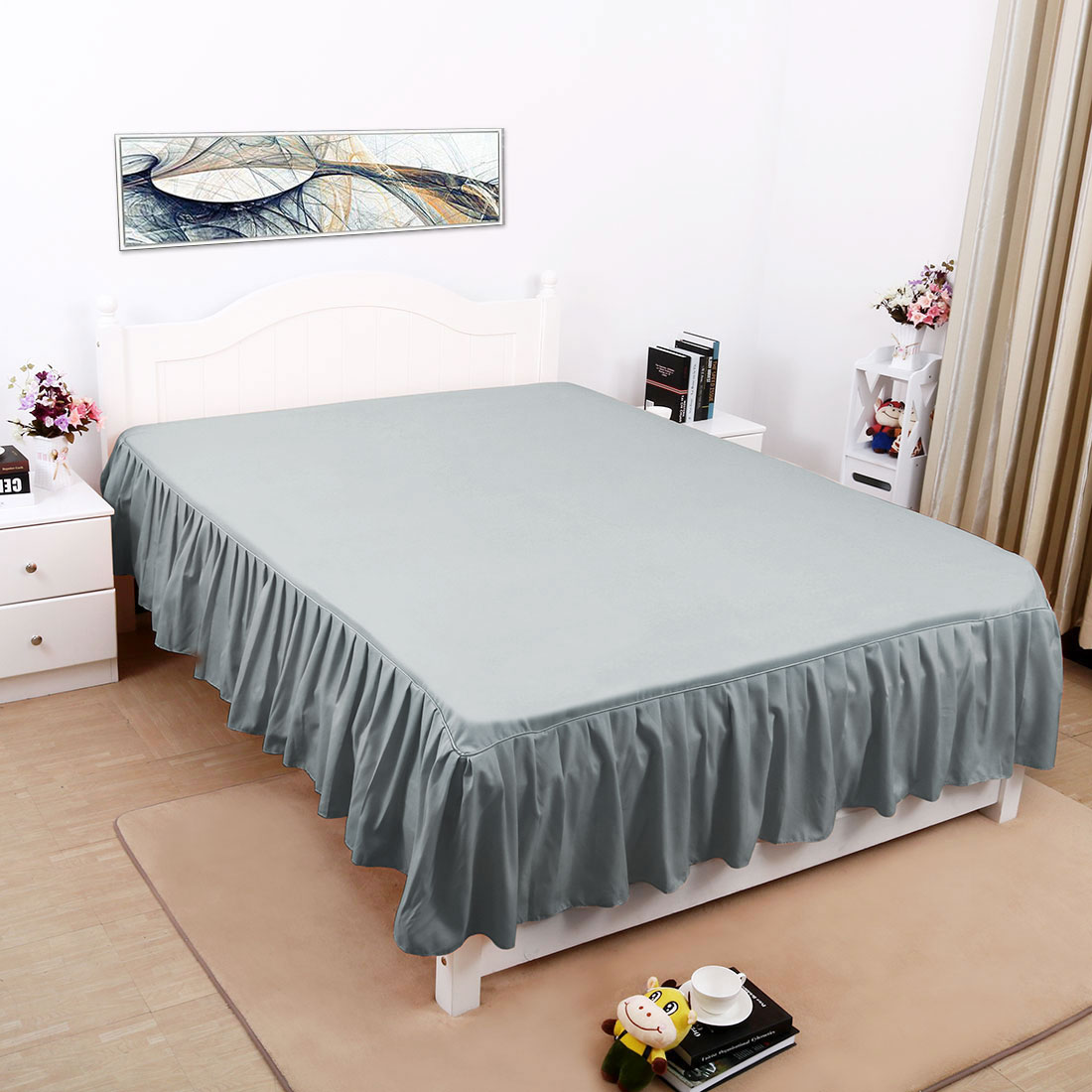 Pleated Bed Skirts Polyester Solid Dust Ruffle 14 Inch Drop Gray, 23