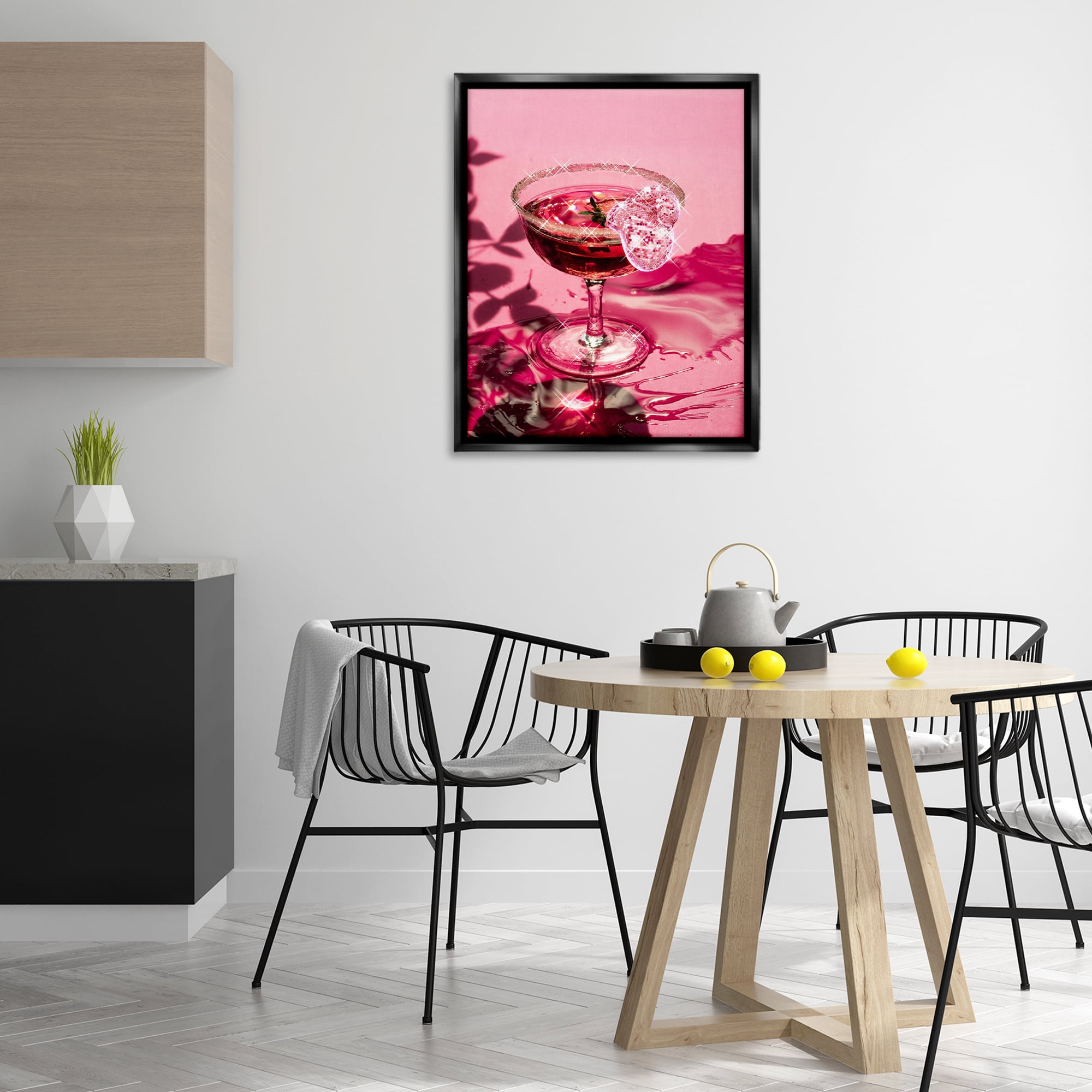 Stupell Industries Pink Glimmering Drink Food & Beverage Painting Black Floater Framed Art Print Wall Art, 25 x 31