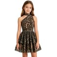 thumbnail image 2 of Girls Leopard Print Asymmetric Halter Dress, Kids Sleeveless Off Shoulder Ruched Waist Tiered Mini Skater Dress, Summer Fashion Party Casual Outfit(Brown,10-11 Years), 2 of 9