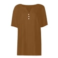 thumbnail image 6 of LIZUOJUN Women’s V-Neck Short Sleeve Henley Shirt Cotton Linen Blend Casual Summer Tee Breathique Soft Knit Button Detail Coffee M, 6 of 8