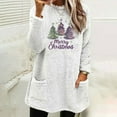 thumbnail image 2 of Darzheoy Womens Tops Fall Winter Thermal Drop Shoulder Pullover Thickened Sweatshirts Hoodless Printed Solid Color Pocket Plush Christmas Long Sleeve Blouses, 2 of 4