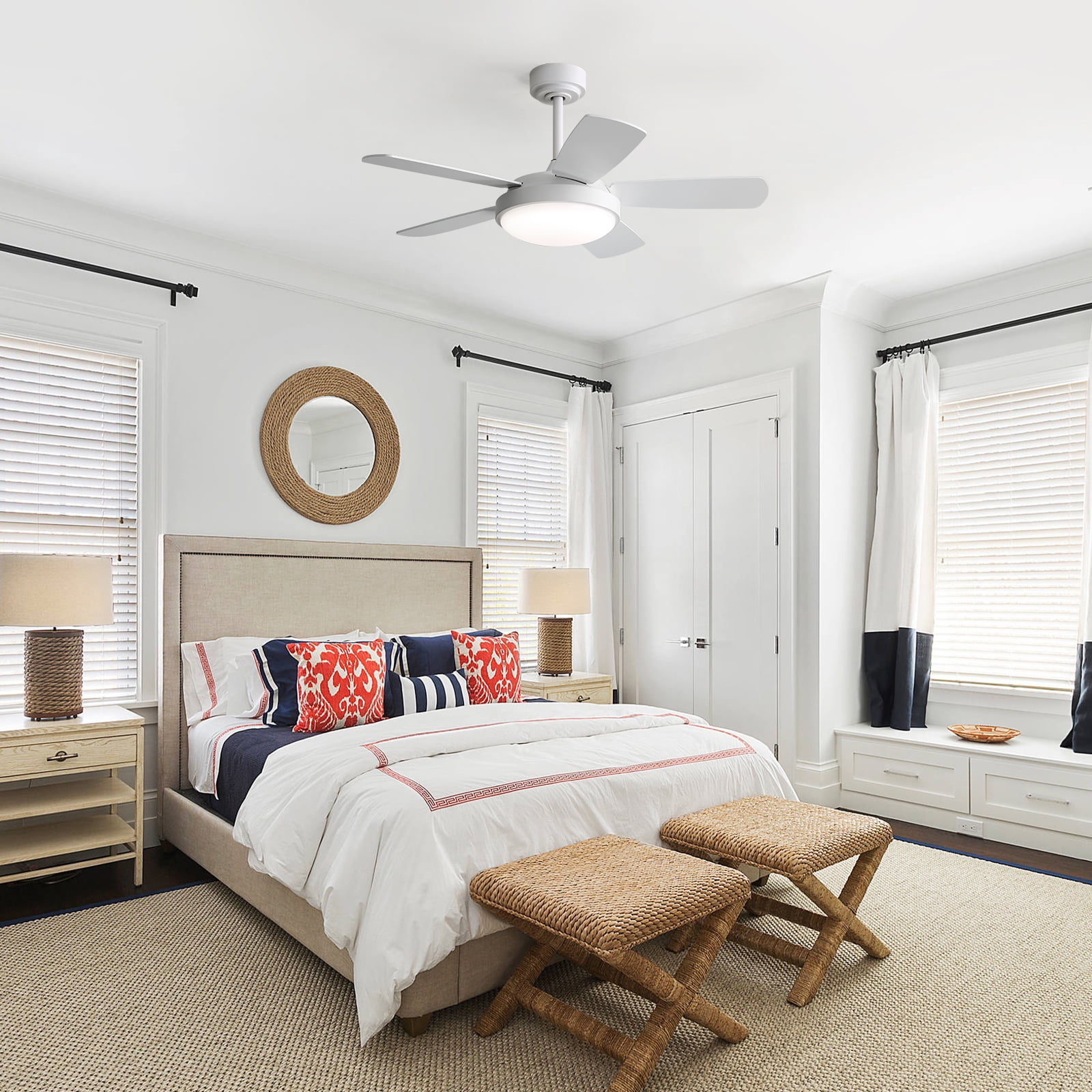 Sofucor Ceiling Fan 42 inch 5 Blade Modern Ceiling Fan With Light and Remote Control，White