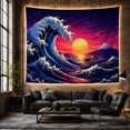 thumbnail image 6 of Ocean Waves Sunset with Sunrise Massive Towering Wave, Mystical Fantasy for Space Lovers, Galaxy Room Decor, Housewarming Gift, Tapestry Wall Hanging for Bedroom and Dorm, 6 of 7