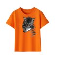 thumbnail image 3 of Riecok Summer Shirts for Girls Boy Crewneck Short Sleeve Comfortable Shirt Kids Clothes Toddler Kids Girls 2025 Casual Loose Shirts Orange 5 T, 3 of 5