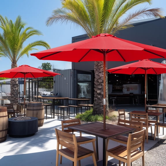 Yescom 9FT Wooden Patio Umbrella UV30  for Beach Pool Wedding Party Table Market Garden Yard Hotel Deck Cafe Red