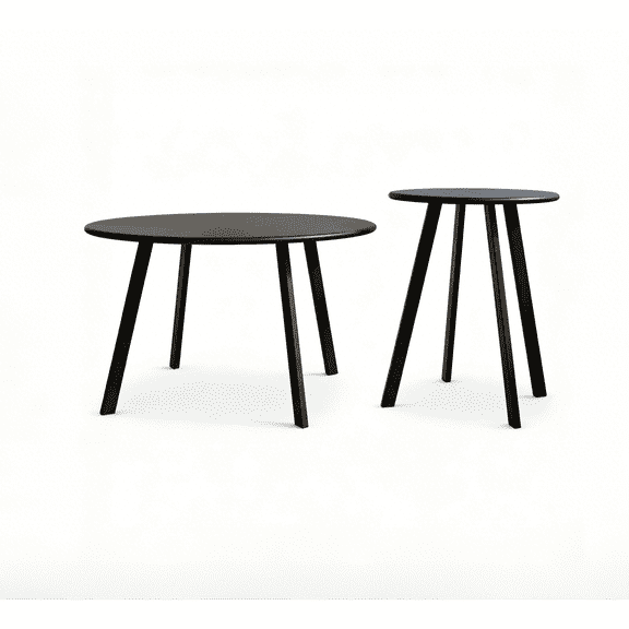 TrumanPick Round Nesting Coffee Table, Black Metal, 2-Piece