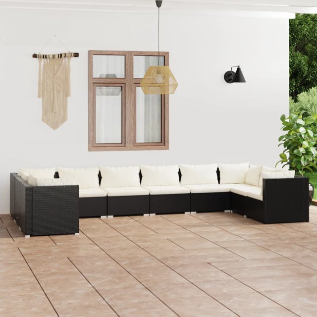 vidaXL 10 Piece Garden Lounge Set with Cushions Poly Rattan Black