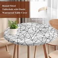 thumbnail image 6 of Halloween Fitted Tablecloth with Elastic Edged, Round Table Cloth for Dining Table, Farmhouse Minimalism Black Cobweb Stripes Waterproof Oil Proof Table Cover for Indoor Outdoor 45"-54", 6 of 9