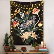 JOOCAR Butterfly and Flower Vertical Tapestry Wall Hanging Moon Stars Floral Tapestries Black and White Wildflower Aesthetic Wall Tapestry for Bedroom Dorm Living Room (71"x59")