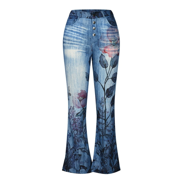 Jeggings for Women Sale Floral Print Sexy Imitated Denim Jeans
