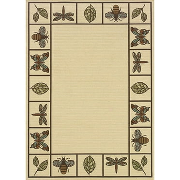 Moretti Wordhaven Area Rug 2266W Ivory Boxes Leaves 5' 3" x 7' 6" Rectangle