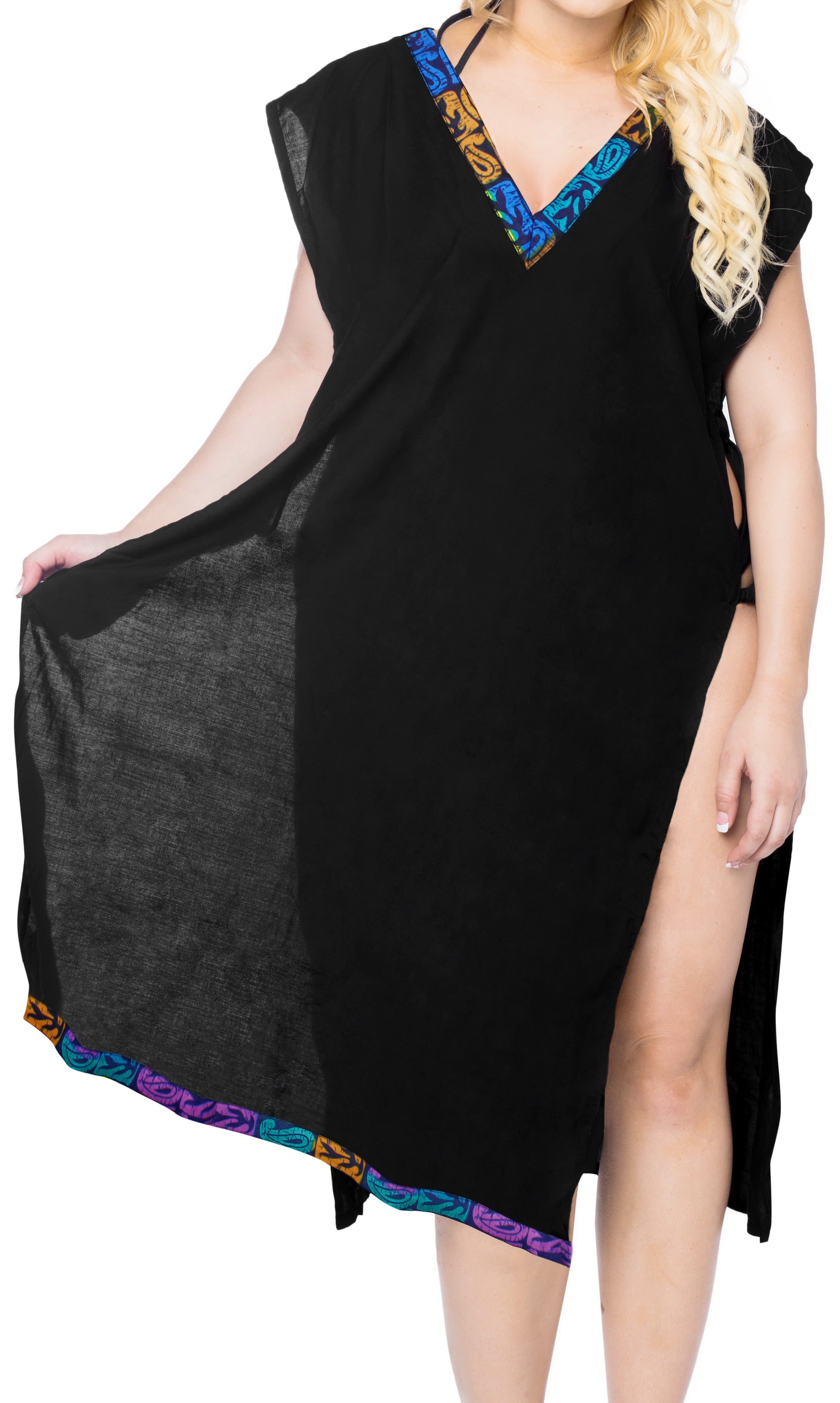 HAPPY BAY Women's Loose Bohemian Bathing Suit Cover Ups L-XL Black-B944 ...