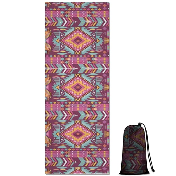 Colorful Tribal Pattern Hot Yoga Mat Towel Non Slip for Hot Yoga - Quick-Drying Yoga Mat Cover with 4 Corner Pockets with Travel Bag - Hot Yoga Towel Non Slip Grip Moisture Wicking Sweat 70"x26"