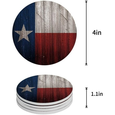ZHANZZK Western Texas Star on Rustic Wooden Plank Set of 4 Round Coaster for Drinks, Absorbent Ceramic Stone Coasters Cup Mat with Cork Base for Home Kitchen Room Coffee Table Bar Decor