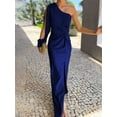 thumbnail image 4 of Women'S One Shoulder Long Sleeve High Split Cocktail Wedding Party Maxi Dress Dark Blue S, 4 of 6