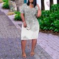 thumbnail image 4 of Womens Dresses Fashionable Printed V Neck Comfortable Short Sleeved Knee Length with Pockets Spring Dress Silver XXXXL, 4 of 4
