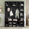 thumbnail image 3 of Harper & Bright Designs Farmhouse Hall Tree with Bench and Hooks , 4-in-1 Coat Rack with Shoe Cabinet , 76.7"H Entryway Tree with Storage and Adjustable Shelves for Living Room , Black, 3 of 16