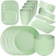 thumbnail image 1 of Juego de Vajilla para 4 Personas, Juego de Vajilla de Paja de Trigo 32 Piezas, sin BPA, Reutilizable con Cuenco, Plato, Plato Cuadrado, Cuchara, Tenedor, Tazas, Apto para Lavavajillas - Verde, 1 of 4