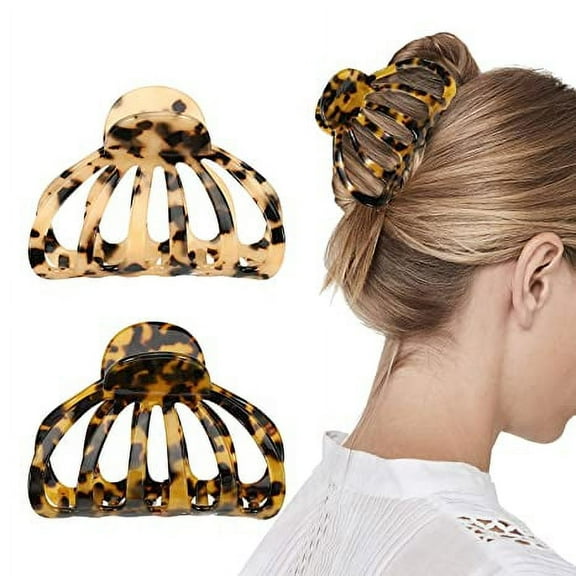 Dicasser 2 Pieces Hair Claw Clip Set,3.5 Inches Non-slip Large Claw Clip,Bohemian Tortoise Shell Design Powerful Hold Hair Clamp for Girl Women Thick Thin Hair