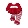 thumbnail image 2 of Loicainy Baby Toddler Girl Valentine’s Day Outfits 6 12 18 24 Months 2T 3T 4T Long Sleeve Letter Tops + Plaid Flare Pants Set Kids Clothes, 2 of 9