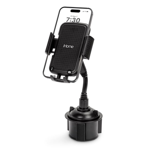 iHome Gooseneck Cup Holder Phone Mount, Weighted Base, 360° Rotation, Adjustable Arms