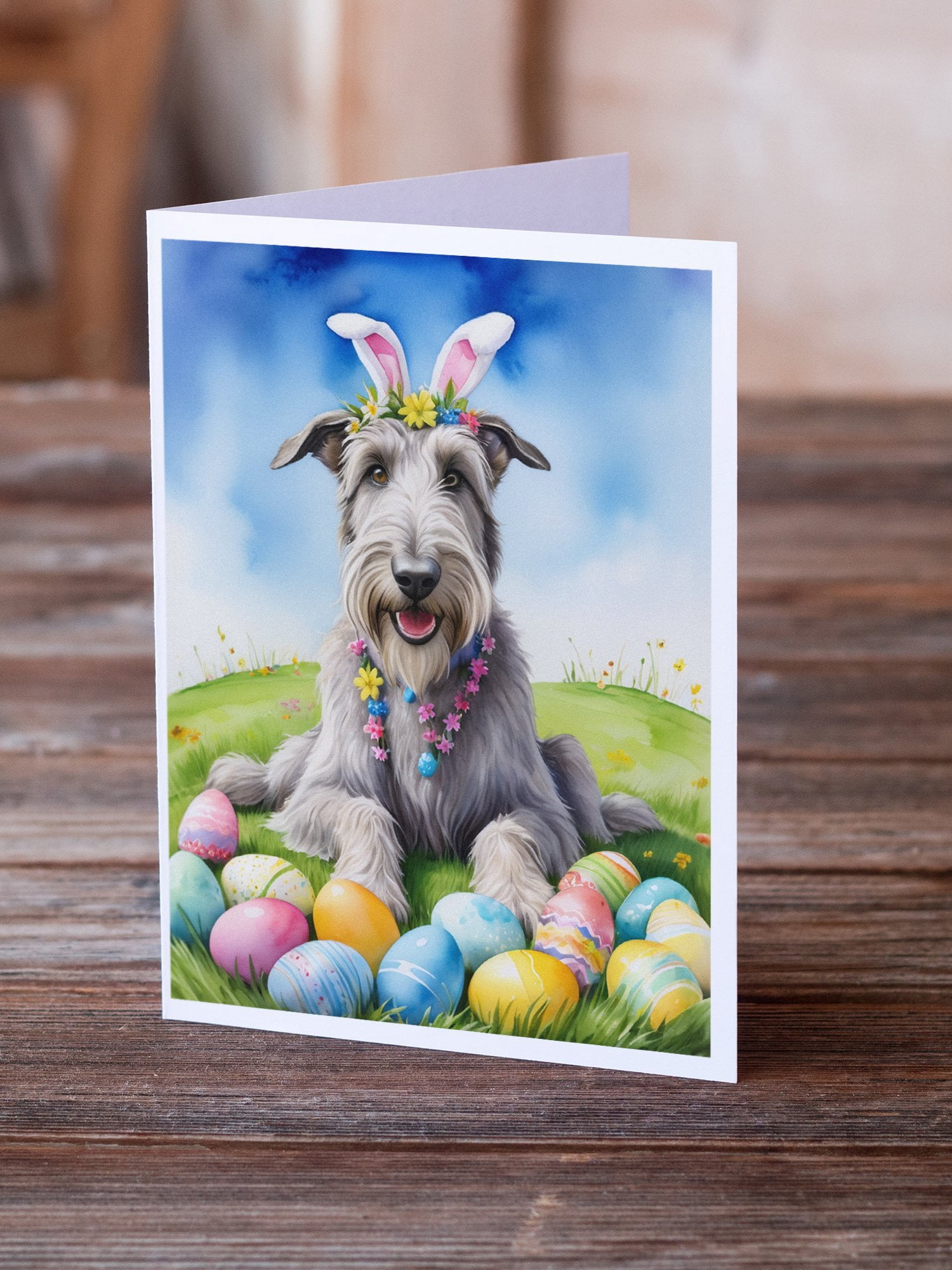 Irish Wolfhound Easter Egg Hunt Greeting Cards Pack of 8 7 in x 5 in