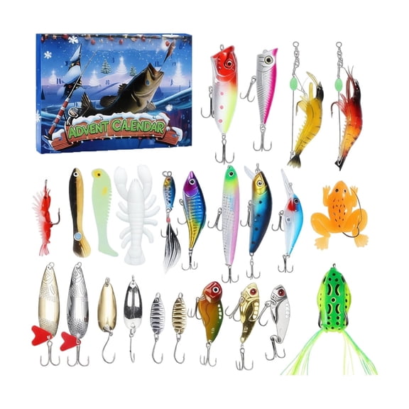 Fishing Lure Advent Calendar 24 Piece Assorted Fishing Lure Set for Freshwater and Saltwater Great Christmas Gift for Anglers