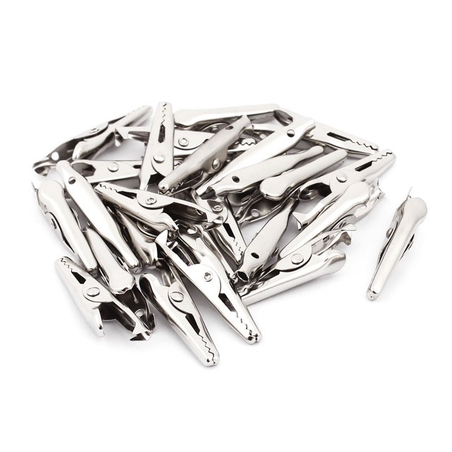 Unique Bargains Laboratory Non-insulated Electric Test Metal Alligator Clips 35mm Long 25 Pcs