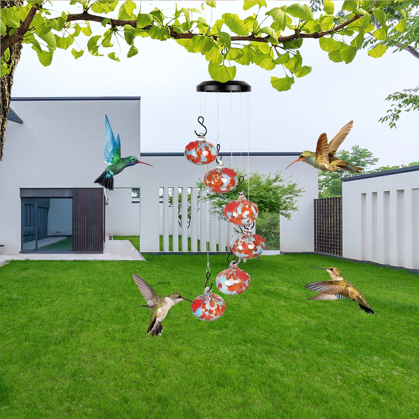 Djiypn 2025&nbsp;Wind Chimes Hummingbird Feeder for Outdoors, Unique Hanging Glass Bird Feeder Perfect Garden Decor for Window Garden Patio