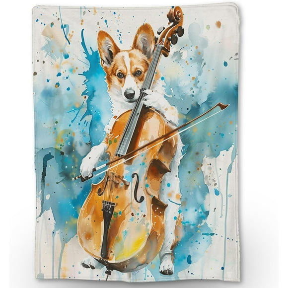 Cute Corgi Blanket - Soft, Cozy, Lightweight Flannel Throw Blankets for Couch, Bed, and Travel - Fuzzy, Fluffy Decor Perfect for Outdoor Use and Home Decor, Corgi Music Design 80×60 in