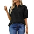 thumbnail image 3 of UVN Summer Blouses for Women Short Sleeve Shirts Ladies Hollow Out Lace Blouse V Neck Dressy Casual Tops, 3 of 9