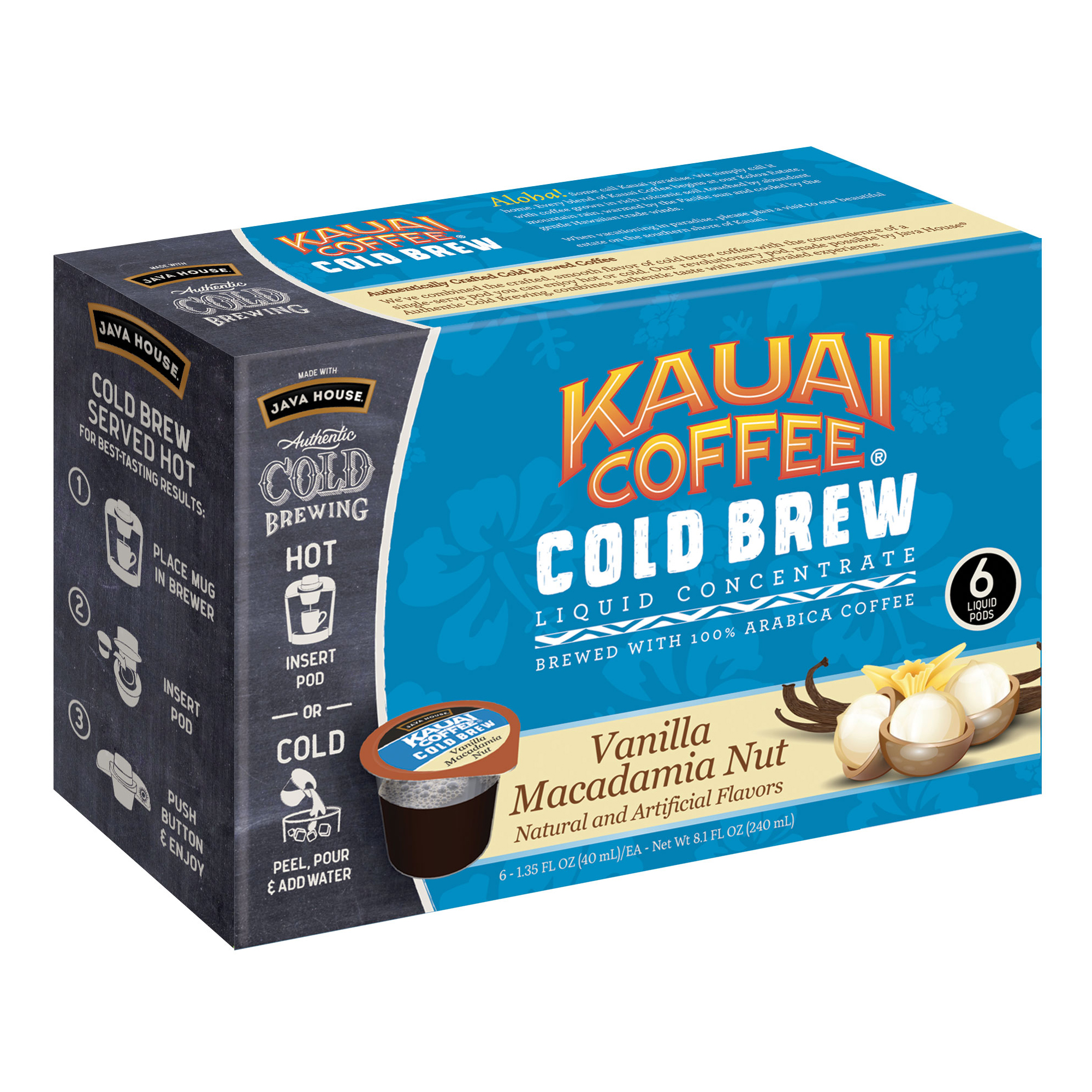 Kauai Cold Brew Coffee Pods, Vanilla Macadamia Nut, 6 Count