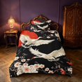 thumbnail image 2 of Homewish Chic Crane Twin Duvet Cover, Japanese Cherry Blossoms Twin Bedding, Black Beige Red, Black Reversible 2-Piece, 1 Duvet Cover and 1 Pillowcase, 2 of 5