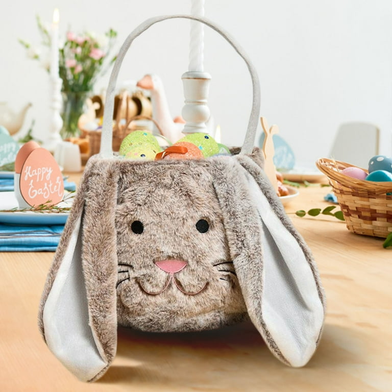 Happy Easter Bunny Long Ears Basket – Easter Tote Bag, Personalized Bunny Bucket, Kids Easter Gift Storage Handbag For Egg Hunts & Decorations