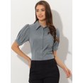 thumbnail image 2 of Camisa abotonada de oficina de trabajo de algodón con cuello de manga abullonada para mujer Gris Oscuro S, 2 of 5