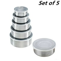 Set of 5 Stainless Steel Snack Food Storage Containers With Lids, Leakproof Clear Lids For Lunch, Meal Prep and Storage, Reusable for Kids & Adults, Silver