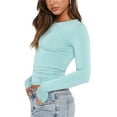 thumbnail image 3 of Caoirhny Womenacute;s Spring Autumn Slim Tops Solid Color Long Sleeve Round Neck Streetwear Blouse, 3 of 9