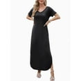 thumbnail image 3 of Women's Dresses V Neck Casual Short Sleeve Loose Pocket Slits Long Dress, 3 of 6