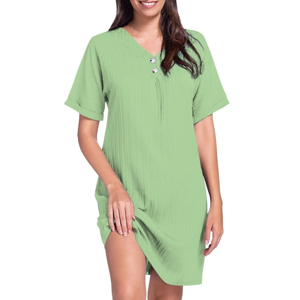 WILLBEST Vestidos Floreados Para Mujer Cuello En V Color Sólido 2025 Cómodo Casual Vestido Con Botones