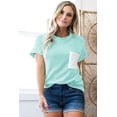 thumbnail image 6 of Women's Light Blue Corded Knit Color Block Crew Neck T-Shirt with Pocket | [ZhiHiMeRi] | (US 12-14)L, 6 of 12