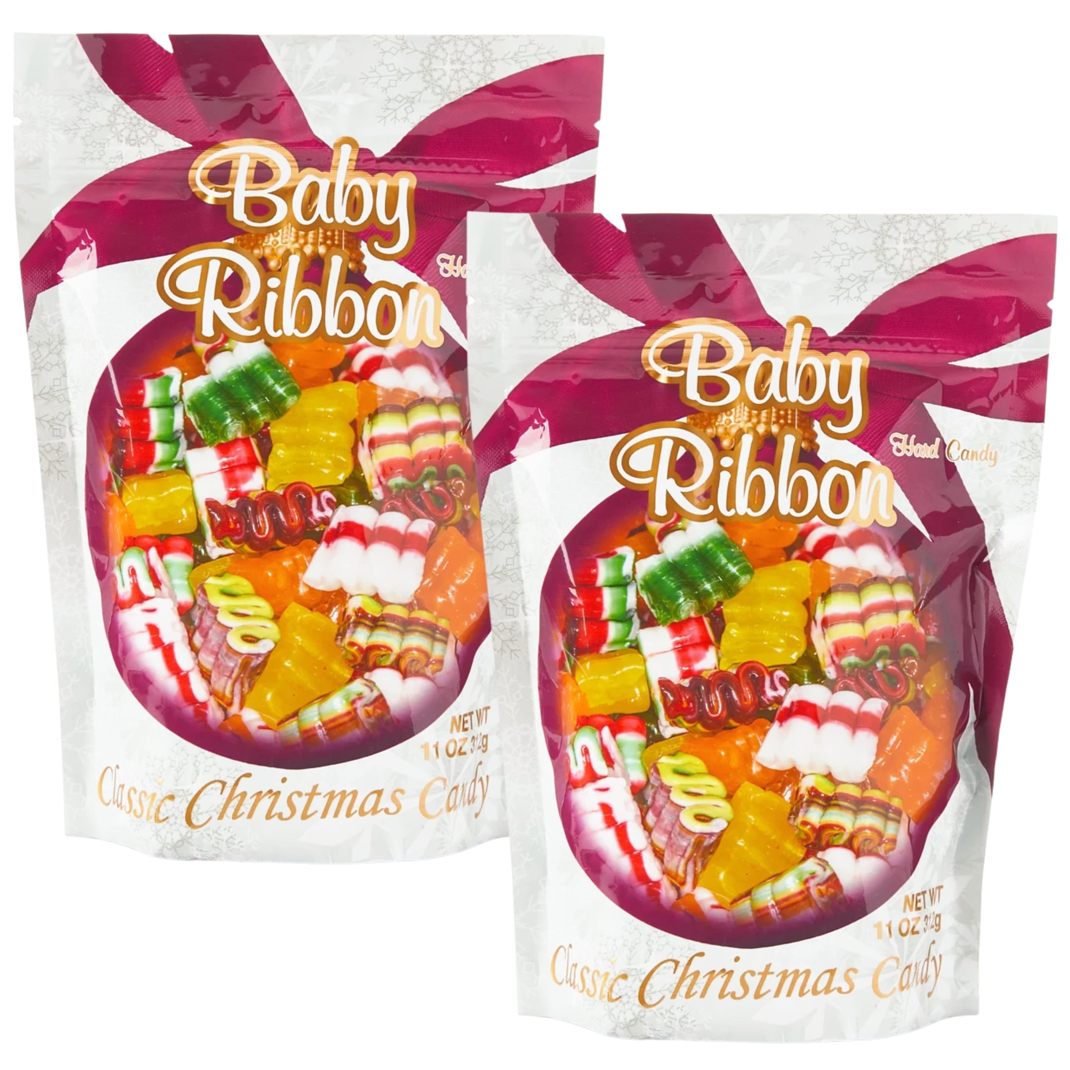Baby Ribbon Hard Candy, 11 oz Resealable Bag - Classic Christmas Decorative Gingerbread Art 