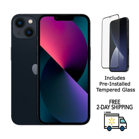 Refurbished Apple iPhone 13 A2482 (Fully Unlocked) 128GB Black (Grade B) w/ Pre-Installed Tempered Glass