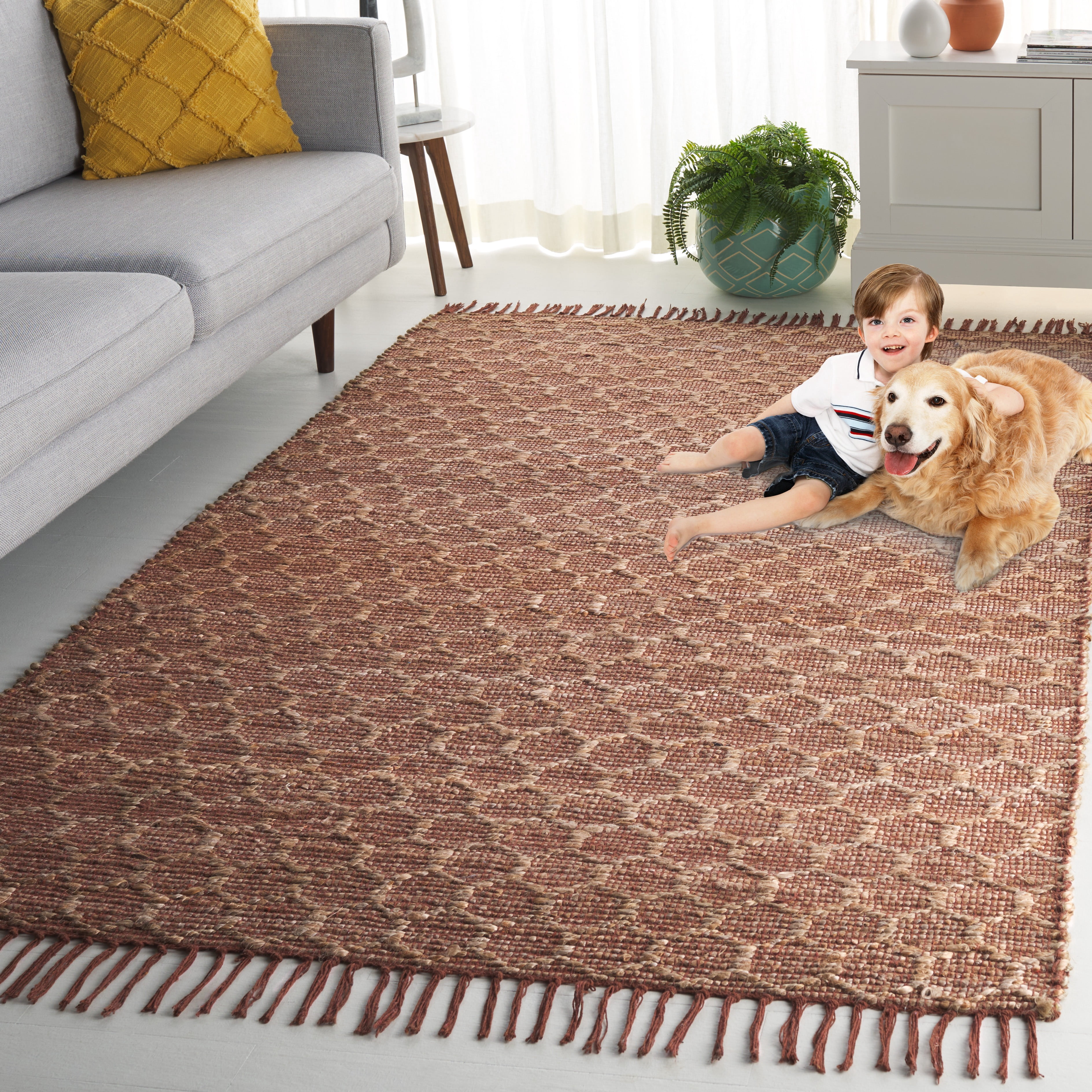 SAFAVIEH Cape Cod Fallon Geometric Area Rug, Rust/Natural, 6' x 6' Square