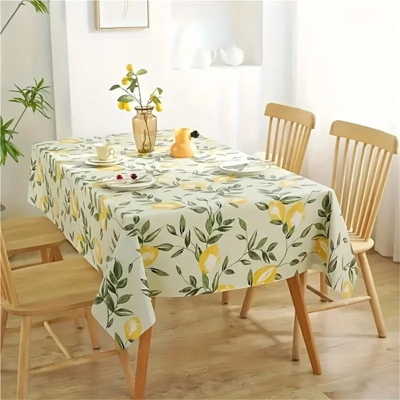 2PCS Lemon Leaves Printed Rectangle Tablecloth for Holiday Party Decor Washable Summer Lemon Waterproof Table Cloths Home Decorations