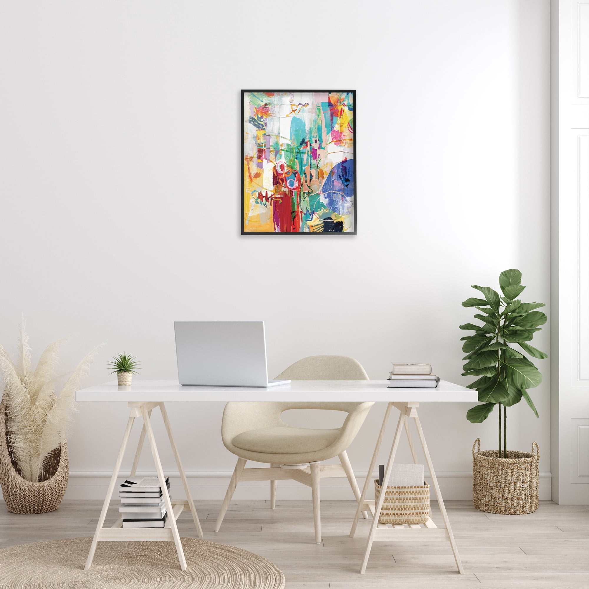 Stupell Industries Expressive Collage Abstraction Abstract Painting Black Framed Art Print Wall Art, 24 x 30