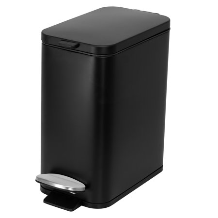 Moorefield Slim Rectangular Wastebin with Step Pedal and Finger Lift Lid, 1.3Gal, Matte Black