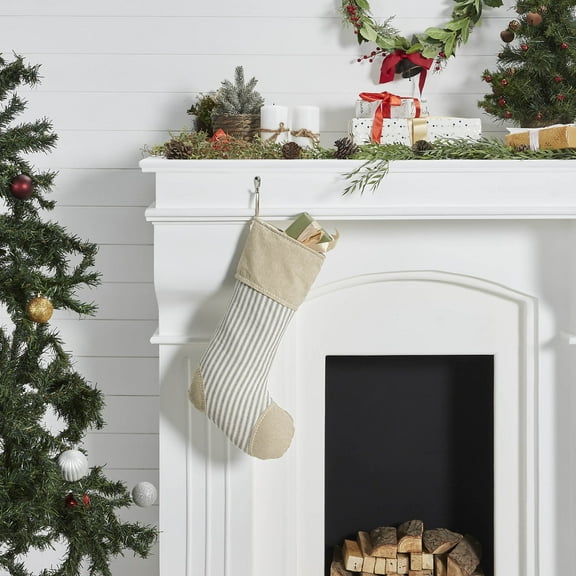 VHC Brands Grace Ticking Stripe Patch Stocking 12x20