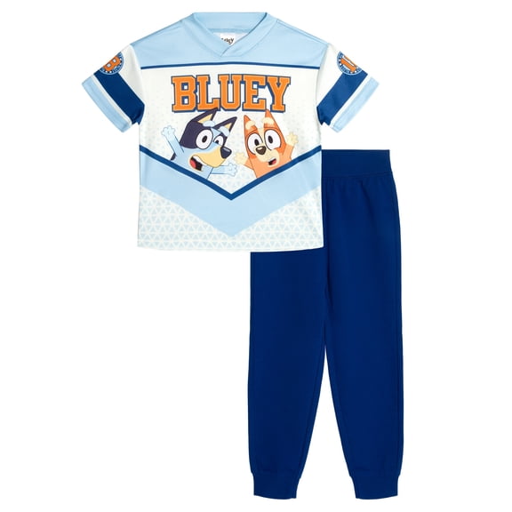 Bluey Bingo Chloe Mesh V-neck T-Shirt and French Terry Jogger Pants Outfit Set Toddler to Little Kid