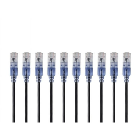 Monoprice SlimRun Cat6A Ethernet Patch Cable - Network Internet Cord - RJ45, Stranded, UTP, Pure Bare Copper Wire, 30AWG, 2ft, Black, 10-Pack